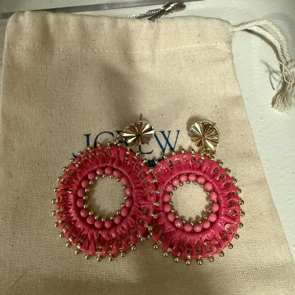 J. Crew Vibrant Pink and Gold Hoop Earrings